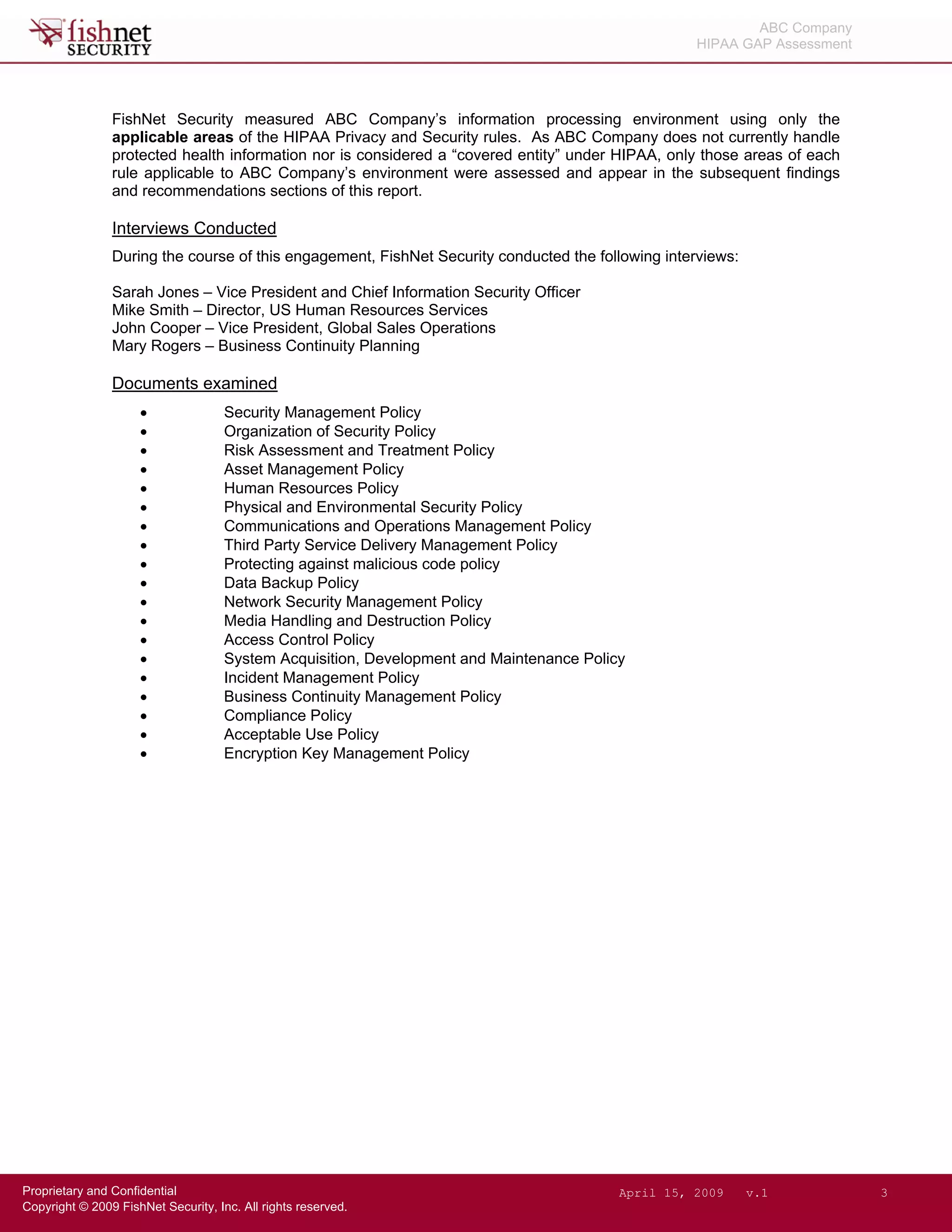 Hipaa Gap Assessment.Sanitized Report