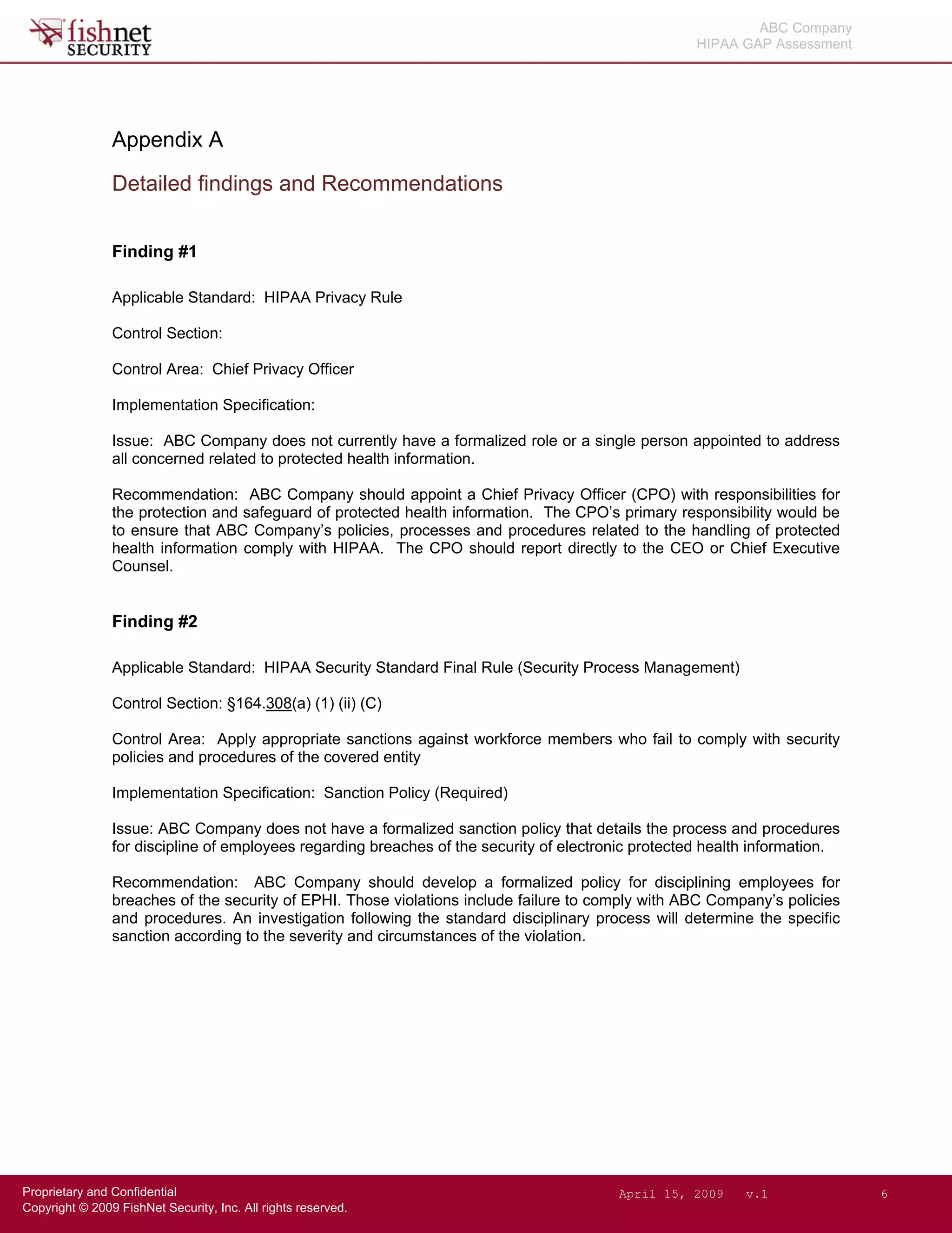 Hipaa Gap Assessment.Sanitized Report