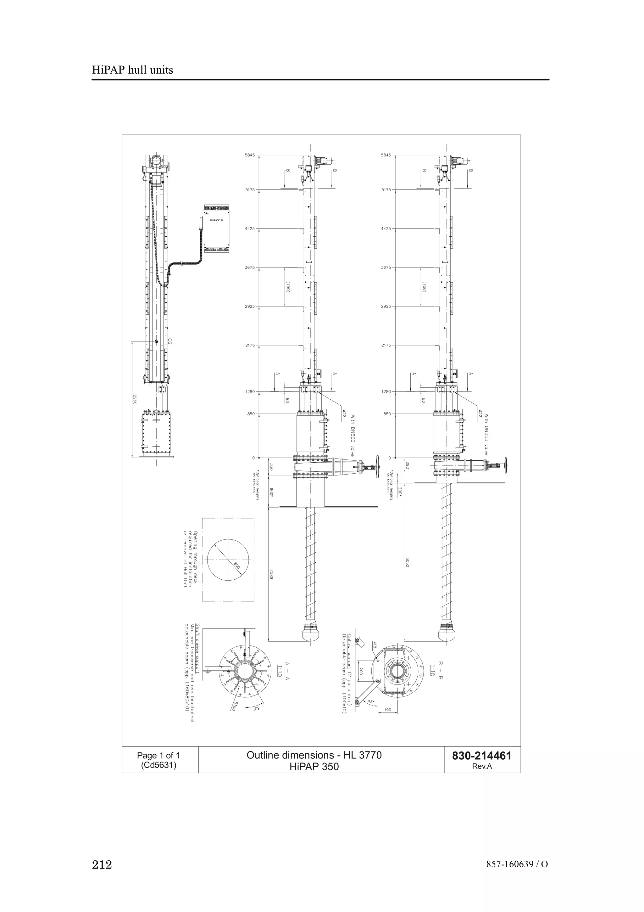 HiPAP hull units
212 857-160639 / O
830-214461
Rev.A
Page 1 of 1
(Cd5631)
Outline dimensions - HL 3770
HiPAP 350
 