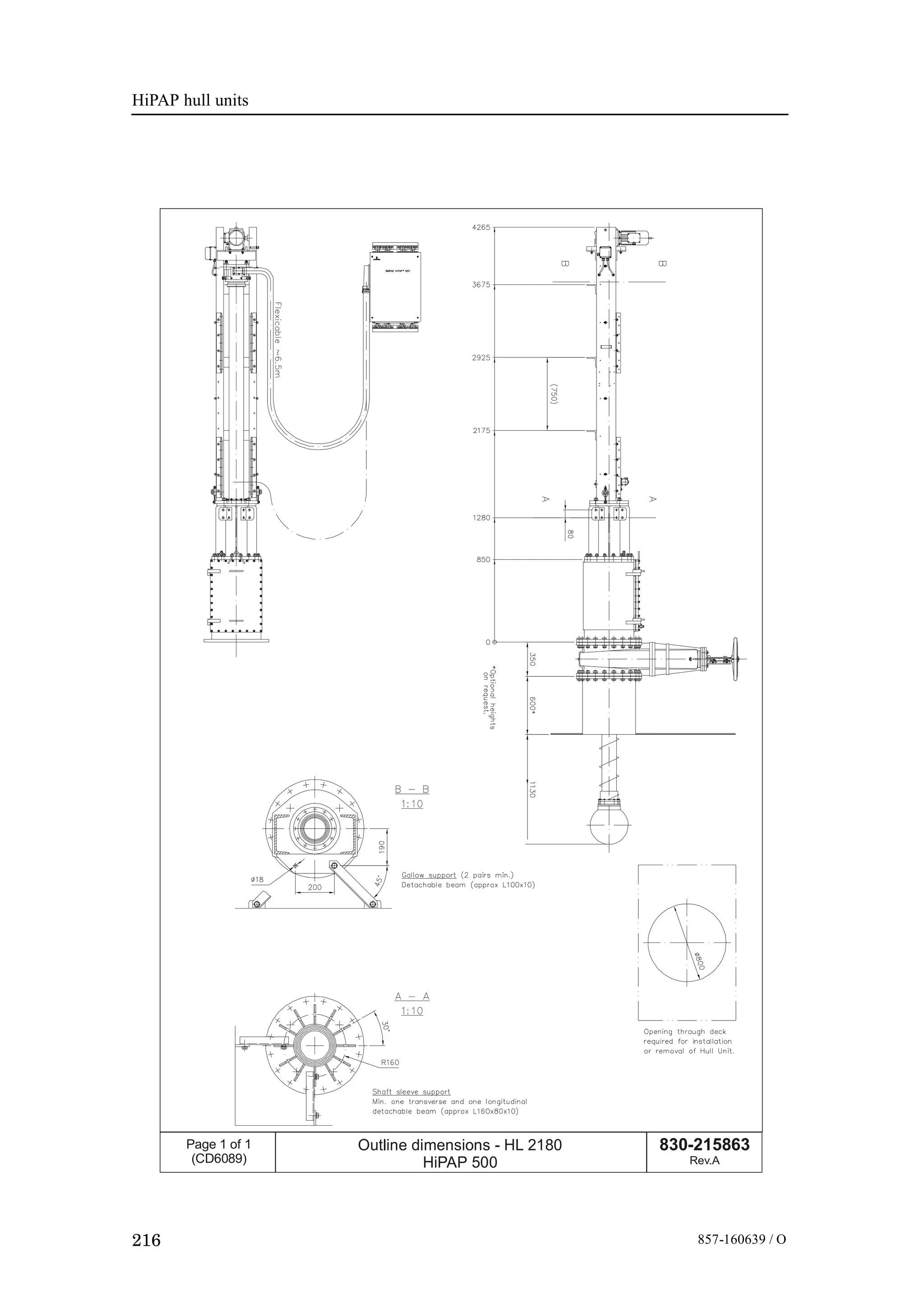 HiPAP hull units
216 857-160639 / O
830-215863
Rev.A
Page 1 of 1
(CD6089)
Outline dimensions -
HiPAP 500
HL 2180
 