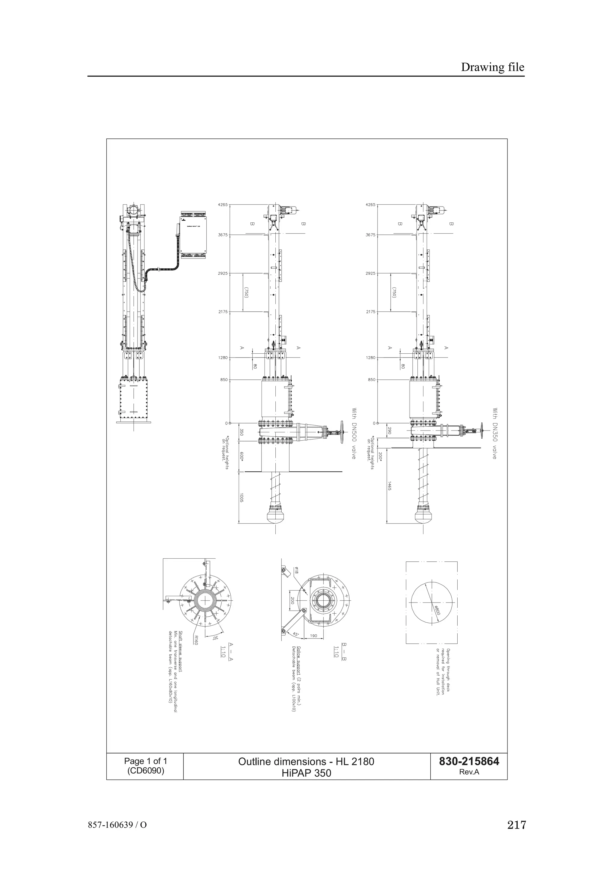 Drawing file
217857-160639 / O
830-215864
Rev.A
Page 1 of 1
(CD6090)
Outline dimensions -
HiPAP 350
HL 2180
 