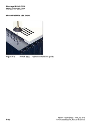 Montage HiPath 3000 Nur für den internen Gebrauch
A31003-H3580-S100-7-7720, 09-2010
4-10 HiPath 3000/5000 V8, Manuel de service
inst_h3.fm
Montage HiPath 3800
Positionnement des pieds
Figure 4-2 HiPath 3800 - Positionnement des pieds
 