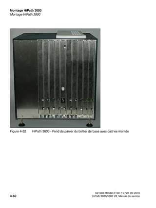 Montage HiPath 3000 Nur für den internen Gebrauch
A31003-H3580-S100-7-7720, 09-2010
4-60 HiPath 3000/5000 V8, Manuel de service
inst_h3.fm
Montage HiPath 3800
Figure 4-32 HiPath 3800 - Fond de panier du boîtier de base avec caches montés
 
