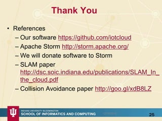 Conclusions on initial HPC-ABDS
use in Apache Storm
• Apache Storm worked well with performance
enhancements
• For Binary tree performed the best
• Algorithms reduces the network traffic
• Shared memory communications reduce the
latency further
• Memory mapped file communications improve
performance
12/16/2015
25
 
