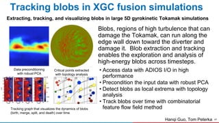 47
Critical points extracted
with topology analysis
Tracking blobs in XGC fusion simulations
Blobs, regions of high turbul...