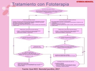 Tratamiento con Fototerapia
Fuente: Guia NICE. Neonatal jaundice, 2017
 