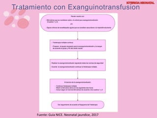 Tratamiento con Exanguinotransfusion
Fuente: Guia NICE. Neonatal jaundice, 2017
 
