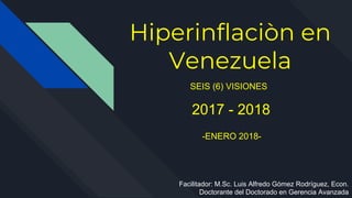 Hiperinflaciòn en
Venezuela
SEIS (6) VISIONES
Facilitador: M.Sc. Luis Alfredo Gómez Rodríguez, Econ.
Doctorante del Doctorado en Gerencia Avanzada
2017 - 2018
-ENERO 2018-
 