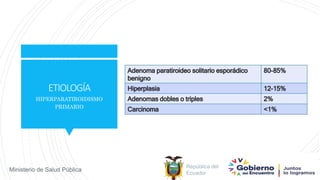 República del
Ecuador
Ministerio de Salud Pública
ETIOLOGÍA
HIPERPARATIROIDISMO
PRIMARIO
 