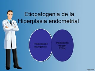 Etiopatogenia de la
Hiperplasia endometrial
Prolongación
estrogenica
Prolongación
estrogenica
Inactivación
del gen
PTEN
 
