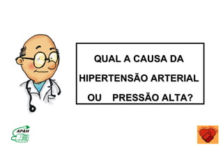 QUAL A CAUSA DA

HIPERTENSÃO ARTERIAL

 OU   PRESSÃO ALTA?
 