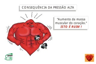 “Aumento da massa
muscular do coração.“
ISTO É RUIM !
C O N SEQ UÊN C IA DA PRESSÃO ALTA
MINISTÉRIO DA SAÚDE
Coordenação de Doenças Crônico-Degenerativas
 