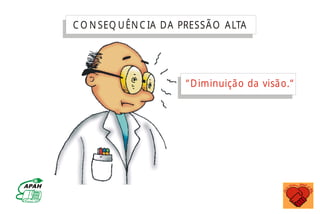 C O N SEQ UÊN C IA DA PRESSÃO ALTA
“Diminuição da visão.“
MINISTÉRIO DA SAÚDE
Coordenação de Doenças Crônico-Degenerativas
 