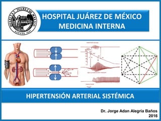 HOSPITAL JUÁREZ DE MÉXICO
MEDICINA INTERNA
HIPERTENSIÓN ARTERIAL SISTÉMICA
Dr. Jorge Adan Alegría Baños
2016
 