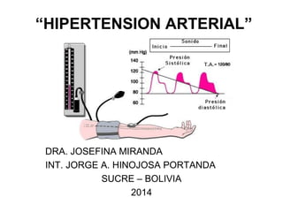 “HIPERTENSION ARTERIAL”
DRA. JOSEFINA MIRANDA
INT. JORGE A. HINOJOSA PORTANDA
SUCRE – BOLIVIA
2014
 