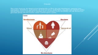 Causas 
Têm mais chances de desenvolver hipertensão os filhos de pais hipertensos, pessoas com 
sobrepeso, diabéticos, portadores de doença renal, sedentários, aqueles que adotam estilos 
alimentares pouco saudáveis e aqueles que consomem muito sal (sódio) uso de álcool, e a 
gravidez sendo ela em muitos casos curável após o parto. 
 