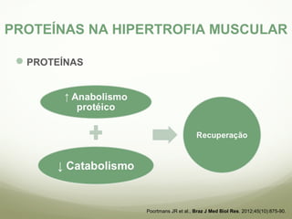 PROTEÍNAS NA HIPERTROFIA MUSCULAR 
PROTEÍNAS 
Poortmans JR et al., Braz J Med Biol Res. 2012;45(10):875-90. 
 