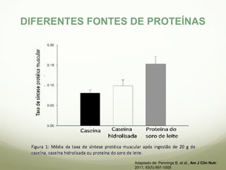 DIFERENTES FONTES DE PROTEÍNAS 
Adaptado de: Pennings B. et al., Am J Clin Nutr. 
2011; 93(5):997-1005 
 