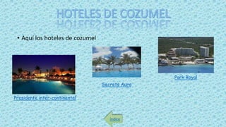 • Aquí los hoteles de cozumel
índice
Presidente inter-continental
Park Royal
Secrets Aura
 