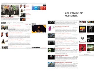 Lists of reviews for
music videos.
 