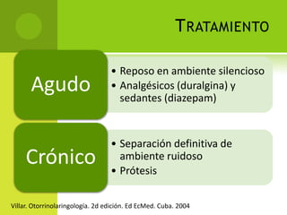 Trauma SonoroAgudosCrónicosAcúfenosPérdidaauditivaRupturatimpánicaIrritaciónlaberinticaDolor intensoIrritabilidad al ruidoAcúfenosHipoacusiaSonidosAgudosVillar. Otorrinolaringología. 2d edición. Ed EcMed. Cuba. 2004 