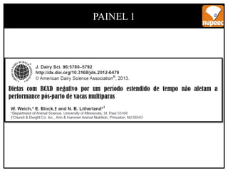 OUTROS ESTUDOS...
PAINEL 1
Dietas com BCAD negativo por um período estendido de tempo não afetam a
performance pós-parto de vacas multíparas
 