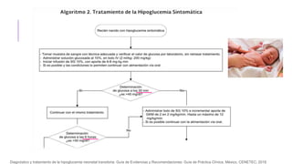 Diagnóstico y tratamiento de la hipoglucemia neonatal transitoria. Guía de Evidencias y Recomendaciones: Guía de Práctica Clínica. México, CENETEC; 2018
 