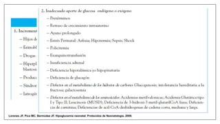 Lorenzo JF, Pico MC, Bermúdez JF. Hipoglucemia neonatal. Protocolos de Neonatologia. 2009.
 