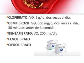 Deunion a acidosbiliares
• EFECTOS ADVERSOS:
• Incrementos menores de la fosfatasa alcalina
hepática plasmática,
• Acidosis hipocloremica,
• Hipertrigliceridemia notoria
• Meteorismo molestias abdominales
• Estreñimiento.
 