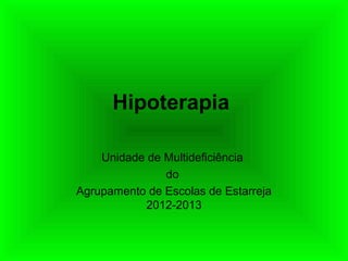 Hipoterapia

    Unidade de Multideficiência
               do
Agrupamento de Escolas de Estarreja
            2012-2013
 