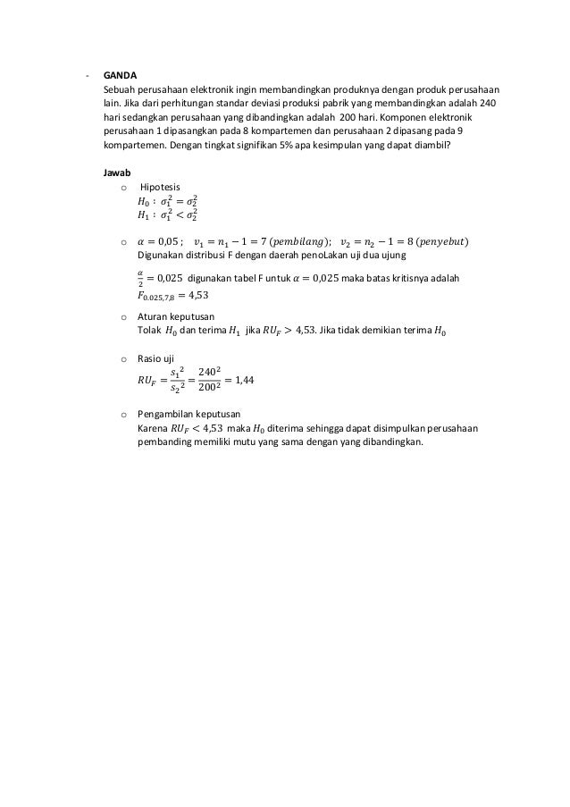 Soal Dan Pembahasan Materi Hipotesis Matakuliah Probabilitas Dan Stat