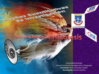 Universidad Yacambu
Vicerrectorado de Investigaciones y Postgrado
Facilitador: Prof. Leonardo Castillo
Participante: Darwin Zamora
 