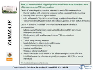 TAMIZAJE
- Cooper D, Biondi B. Subclinical thyroid diseasE. Lancet 2012; 379: 1142–54
 
