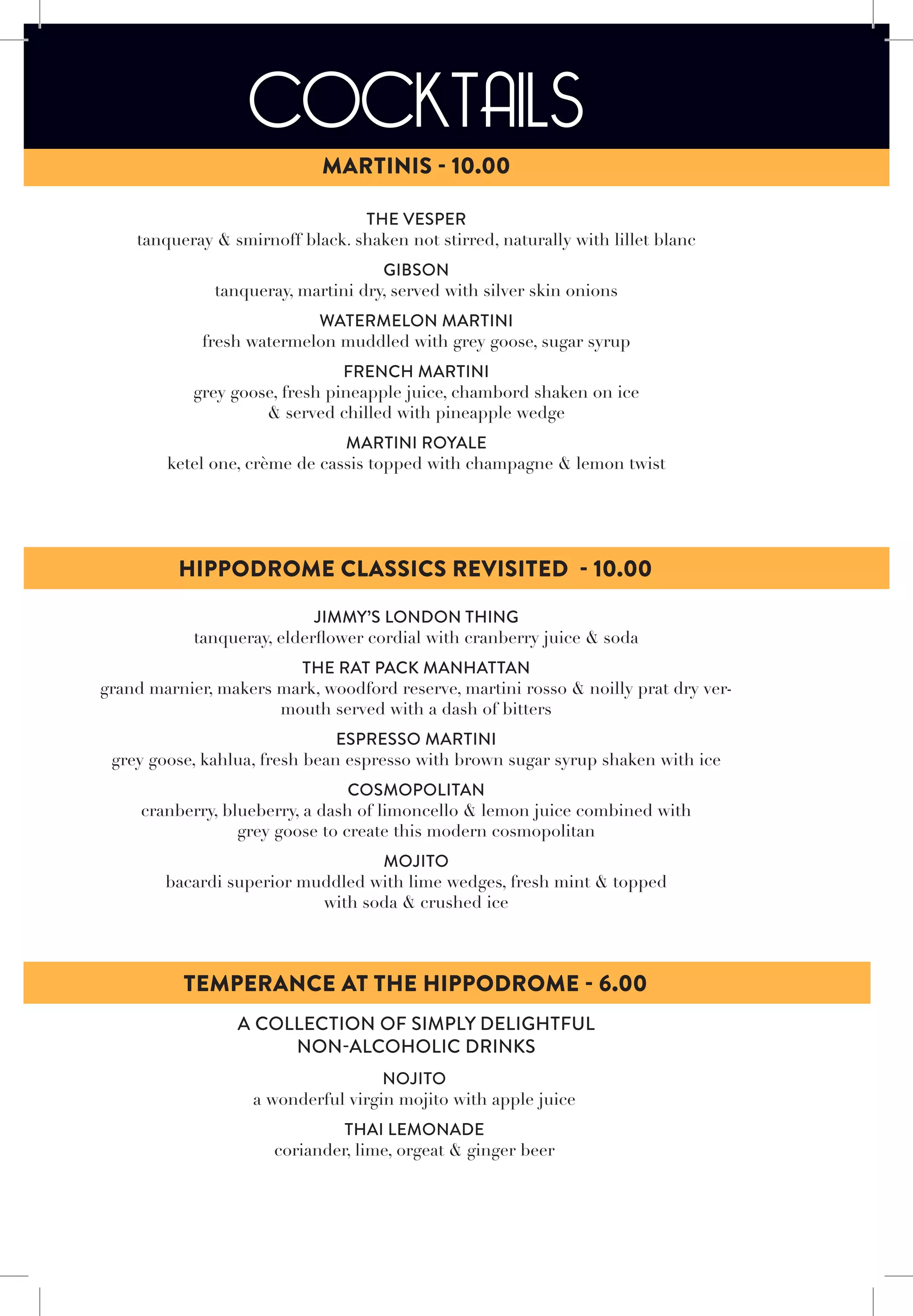 Food Menu at The Hippodrome | PDF