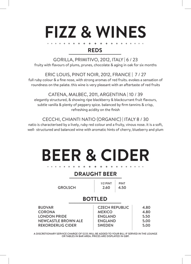 Menu for Cocktails at The Hippodrome | PDF | Food & Drink