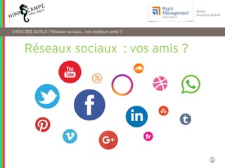 35
Atelier
Stratégie digitale
Réseaux sociaux : vos amis ?
CHOIX DES OUTILS / Réseaux sociaux… vos meilleurs amis ?
 