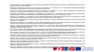  Jackson-Maldonado, D. (2019). Hippotherapy and the Communicative Abilities of Children With Down Syndrome: A Preliminary Study. Communication
Disorders Quarterly, 1525740119870769.
 Espindula, A. P., Ribeiro, M. F., Souza, L. A. P. S. D., Ferreira, A. A., Ferraz, M. L. D. F., & Teixeira, V. D. P. A. (2016). Effects of hippotherapy on posture
in individuals with Down Syndrome. Fisioterapia em Movimento, 29(3), 497-506.
 Costa, V. S. D. F., Silva, H. M. D., Azevêdo, M. D., Silva, A. R. D., Cabral, L. L. P., & Barros, J. D. F. (2017). Effect of hippotherapy in the global motor
coordination in individuals with Down Syndrome. Fisioterapia em Movimento, 30, 229-240.
 Bashmakova, S. B., Lapteva, N. V., Matantseva, T. N., Khmelkova, E. V., Tsvetkova, N. V., & Sheshukova, N. N. (2018). Correction Of The Sensory-
Perspective Sphere In Children With DownS Syndrome By Means Of Hippotherapy. www. mjltm. com info@ mjltm. org, 363.
 Ajzenman, H. F., Standeven, J. W., & Shurtleff, T. L. (2013). Effect of hippotherapy on motor control, adaptive behaviors, and participation in children
with autism spectrum disorder: a pilot study. American Journal of Occupational Therapy, 67(6), 653-663.
 Peters, B. C. M., & Wood, W. (2017). Autism and equine-assisted interventions: A systematic mapping review. Journal of autism and developmental
disorders, 47(10), 3220-3242.
 Ajzenman, H. F., Standeven, J. W., & Shurtleff, T. L. (2013). Effect of hippotherapy on motor control, adaptive behaviors, and participation in children
with autism spectrum disorder: a pilot study. American Journal of Occupational Therapy, 67(6), 653-663.
 Hyun, G. J., Jung, T. W., Park, J. H., Kang, K. D., Kim, S. M., Son, Y. D., ... & Han, D. H. (2016). Changes in gait balance and brain connectivity in
response to equine-assisted activity and training in children with attention deficit hyperactivity disorder. The Journal of Alternative and
Complementary Medicine, 22(4), 286-293.
 Lee, N., Park, S., & Kim, J. (2017). Hippotherapy and neurofeedback training effect on the brain function and serum brain-derived neurotrophic factor
level changes in children with attention-deficit or/and hyperactivity disorder. Journal of exercise nutrition & biochemistry, 21(3), 35.
 Oh, Y., Joung, Y. S., Jang, B., Yoo, J. H., Song, J., Kim, J., ... & Kwon, J. Y. (2018). Efficacy of Hippotherapy versus pharmacotherapy in Attention-
Deficit/Hyperactivity Disorder: A randomized clinical trial. The Journal of Alternative and Complementary Medicine, 24(5), 463-471.
 Stergiou, A., Tzoufi, M., Ntzani, E., Varvarousis, D., Beris, A., & Ploumis, A. (2017). Therapeutic effects of horseback riding interventions: a systematic
review and meta-analysis. American journal of physical medicine & rehabilitation, 96(10), 717-725.
 Bae, M. S., Yun, C. K., & Han, Y. G. (2017). The Effects of Hippotherapy for Physical, Cognitive and Psychological Factors in Children with Intellectual
Disabilities. Korean Society of Physical Medicine, 12(3), 119-130.
 Tabares, C., Vicente, F., Sánchez, S., Aparicio, A., Alejo, S., & Cubero, J. (2012). Quantification of hormonal changes by effects of hippotherapy in the
autistic population. Neurochemical Journal, 6(4), 311-316.
 Paganoni, S. (2018). Evidence-based physiatry: pediatric neuromuscular rehabilitation in the era of precision medicine. American journal of physical
medicine & rehabilitation, 97(12), 920.
 Taylor, R. R., Kielhofner, G., Smith, C., Butler, S., Cahill, S. M., Ciukaj, M. D., & Gehman, M. (2009). Volitional change in children with autism: A single-
case design study of the impact of hippotherapy on motivation. Occupational Therapy in Mental Health, 25(2), 192-200.
 