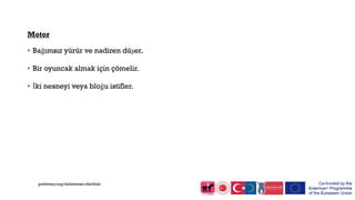 Motor
• Bağımsız yürür ve nadiren düşer.
• Bir oyuncak almak için çömelir.
• İki nesneyi veya bloğu istifler.
pathways.org/milestones checklist
 