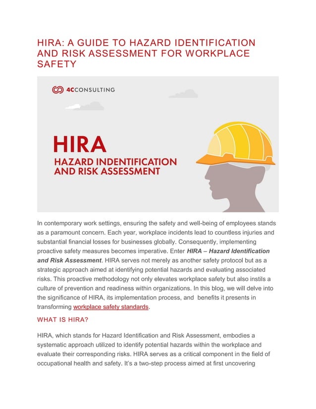 HIRA A GUIDE TO HAZARD IDENTIFICATION AND RISK ASSESSMENT FOR WORKPLACE SAFETY.pdf