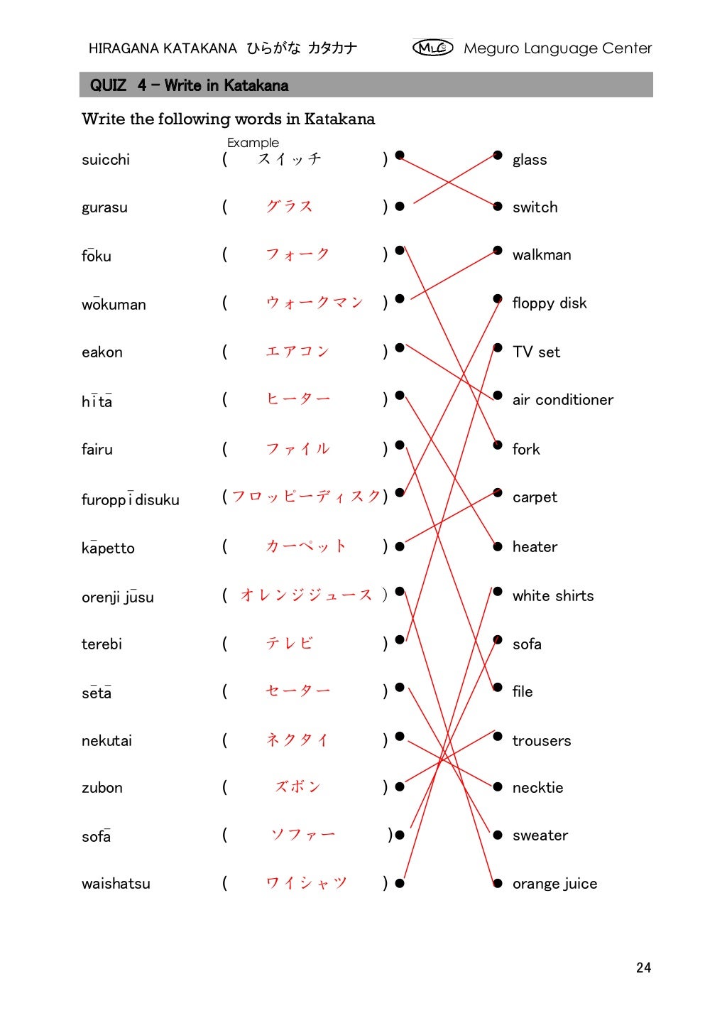 Hiragana katakana worksheet (answers)