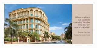 Meluha-The Fern
Rodas-An Ecotel Hotel
Where opulence
isn't limited to
residency but also
seeps into the
best of hospitality
Actual Image of Meluha- The Fern, An Ecotel Hotel
 