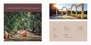 22
Rare Species
of Trees
4
Themed
Gardens
7.65
50+
Acres of
Man-made Forest
Acres of Open
Green Space
1 Lac+
Trees Planted
in Township
Actual Image of Man-made Forest
Actual Image of Ambrosia Garden
A life surrounded by lush green spaces
 