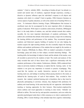 Thesis: The Influence Of Teacher Attitude On Student Achievement At ...