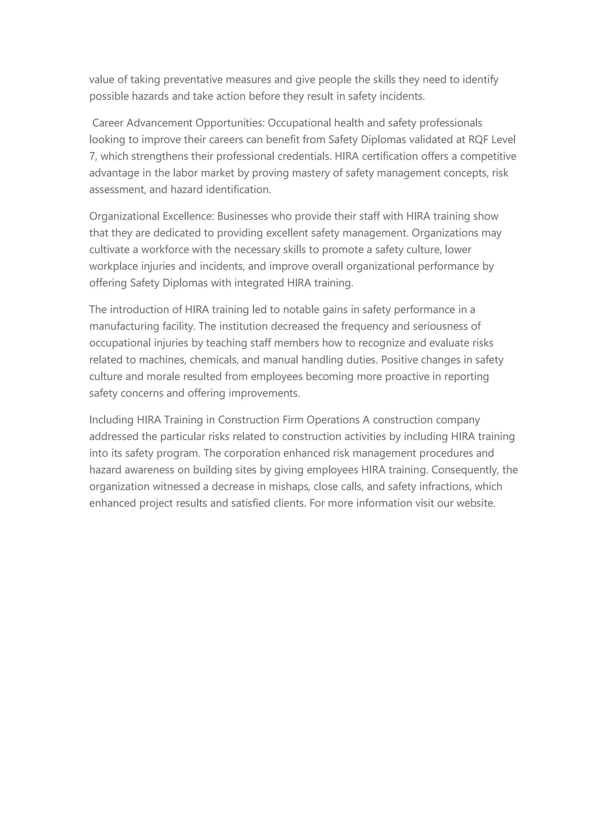 HIRA Training in Attaining a Safety Diploma | PDF