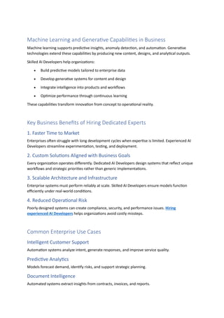 Hire AI Developers for Machine Learning and Generative AI Solutions | PDF