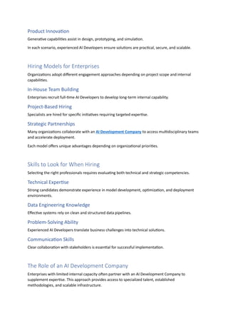 Hire AI Developers for Machine Learning and Generative AI Solutions | PDF