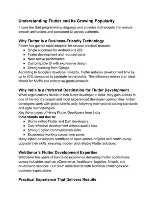 Top Benefits of Hire a Flutter Developer in India from WebSenor | PDF