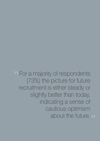 “
For a majority of respondents
   (73%) the picture for future
recruitment is either steady or
     slightly better than today,
         indicating a sense of
             cautious optimism
               about the future.
                            a”
 