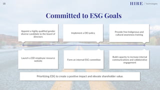Prioritizing ESG to create a positive impact and elevate shareholder value.
Appoint a highly qualified gender
diverse candidate to the board of
directors
Implement a DEI policy Provide free Indigenous and
cultural awareness training
Launch a DEI employee resource
website Form an internal ESG committee
Build capacity to increase internal
communications and collaborative
engagement
Committed to ESG Goals
18
 