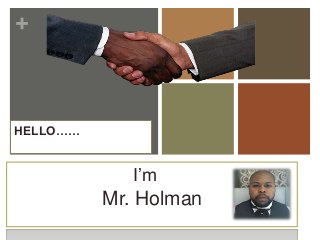 +

HELLO……

I’m

Mr. Holman

 